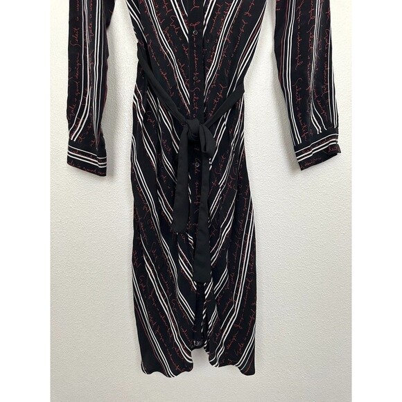 MAJE Regga Shirt Dress Chevron Stripe Print Logo Lettering Belt Black Size 1 (S) - Picture 9 of 13